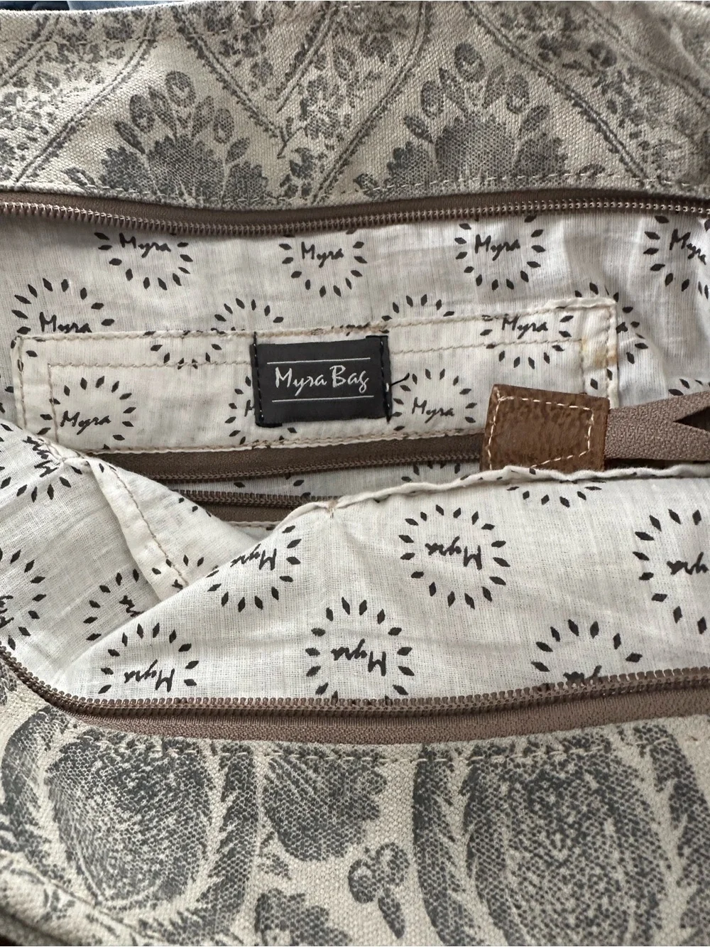 Myra Bag Beige and Brown Patterned Tote